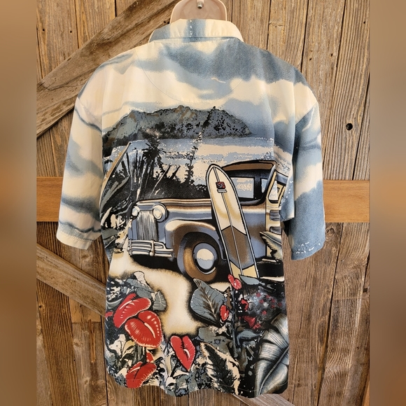 Daniel David Men's Hawaiian shirt WOODY CAR AND SURFBOARD print XXL 2XL - Picture 2 of 7